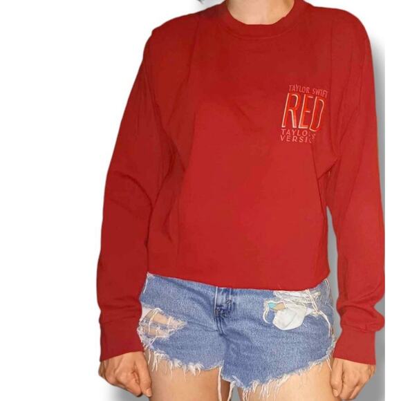 Taylor Swift Tops - Taylor Swift Red Long Sleeve T-Shirt Crop Top Size Small
